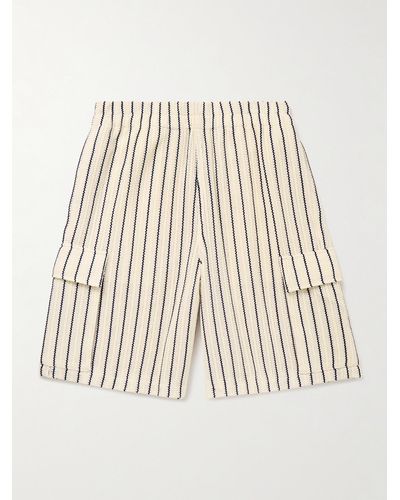 LE17SEPTEMBRE Wide-leg Striped Crocheted Cotton Cargo Shorts - Natural