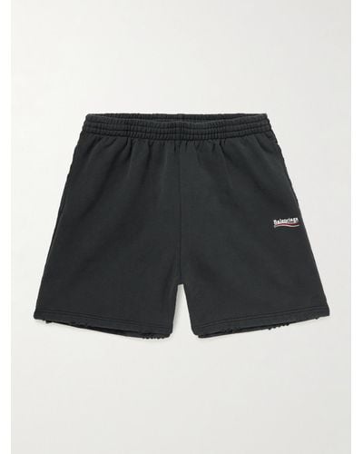 Balenciaga Shorts a gamba larga in jersey di cotone effetto invecchiato con logo ricamato - Nero