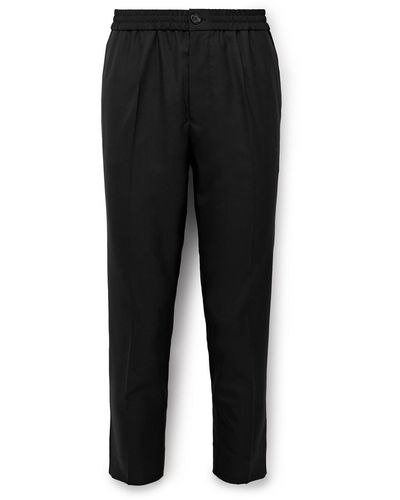 Ami Paris Slim-fit Cropped Pleated Virgin Wool Pants - Black