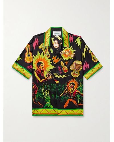 Casablancabrand Music For The People Convertible-collar Printed Silk-twill Shirt - Green