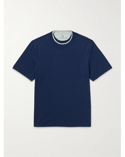 Brunello Cucinelli Mehrlagiges T-Shirt aus Baumwoll-Jersey - Blau