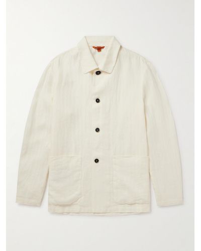 Barena Sabion Striped Linen-jacquard Overshirt - White
