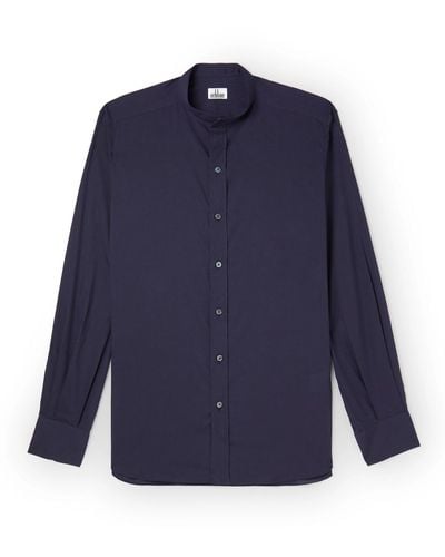 SEBLINE Eton Grandad-collar Cotton-voile Shirt - Blue