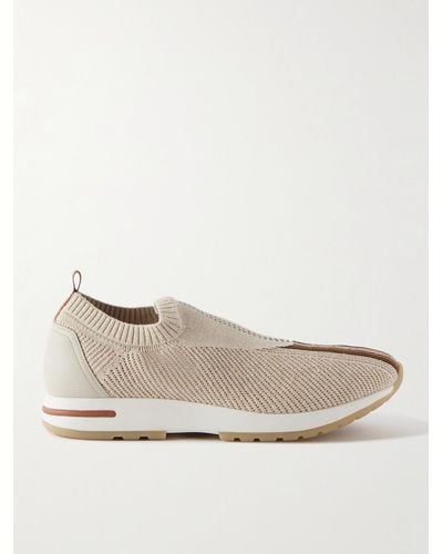 Loro Piana 360 Lp Flexy Walk Leather-trimmed Linen And Silk-blend Slip-on Trainers - Natural