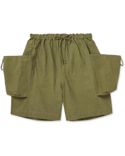 STORY mfg. Salt Wide-leg Embroidered Slub Organic Cotton Drawstring Shorts - Green