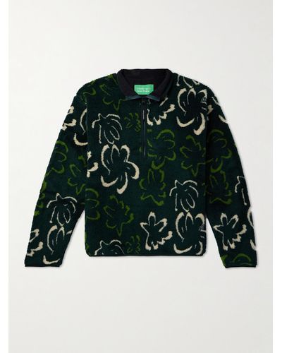 District Vision Floral-print Fleece Half-zip Sweatshirt - Green