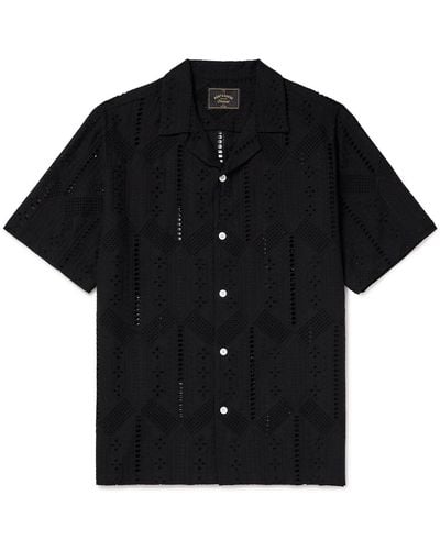 Portuguese Flannel Camp-collar Broderie Anglaise Cotton Shirt - Black