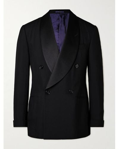 Ralph Lauren Purple Label Schmal geschnittene doppelreihige Smokingjacke aus Wolle mit Schalkragen - Schwarz