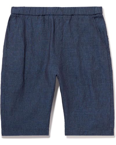 Barena Agro Vinci Straight-leg Cotton And Linen-blend Drawstring Shorts - Blue