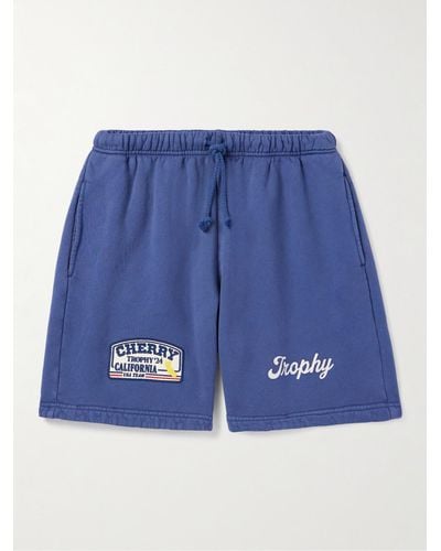 CHERRY LA Shorts a gamba dritta in jersey di cotone con logo applicato e coulisse - Blu
