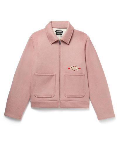 CHERRY LA Logo-embroidered Wool-blend Felt Jacket - Pink