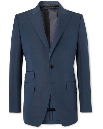 Tom Ford Cotton And Silk-blend Suit Jacket - Blue