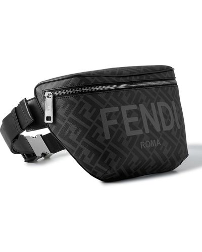 Fendi Logo-print Leather-trimmed Coated-canvas Belt Bag - Blue