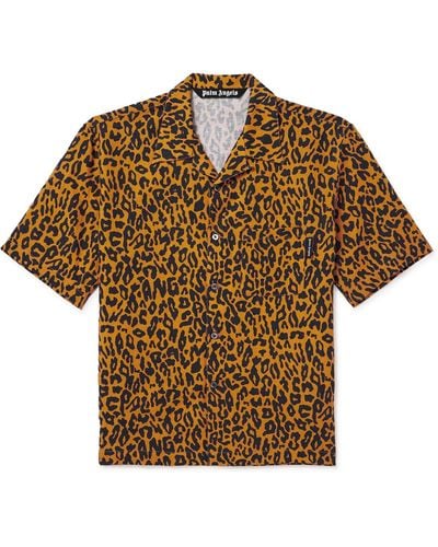Palm Angels Camp-collar Cheetah-print Linen And Cotton-blend Shirt - Brown