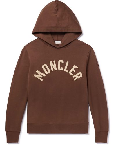 Moncler Logo-embroidered Cotton-jersey Hoodie - Brown