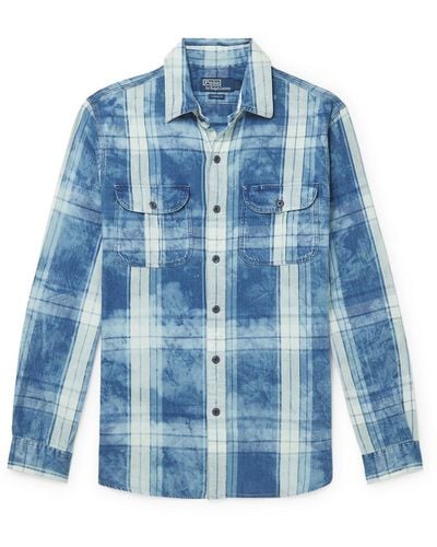Polo Ralph Lauren Checked Ombré Cotton-chambray Shirt - Blue