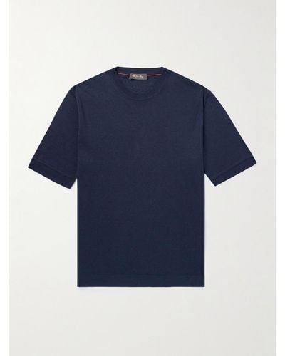 Loro Piana T-shirt in misto seta e lino - Blu
