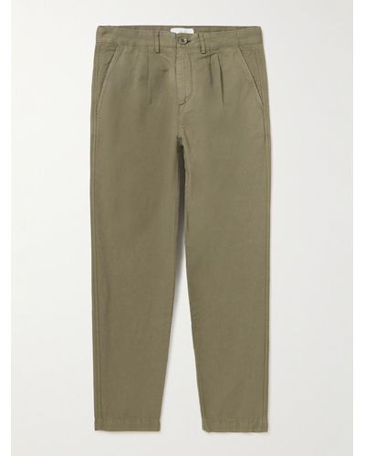 MR P. Straight-leg Pleated Garment-dyed Cotton And Linen-blend Trousers - Green