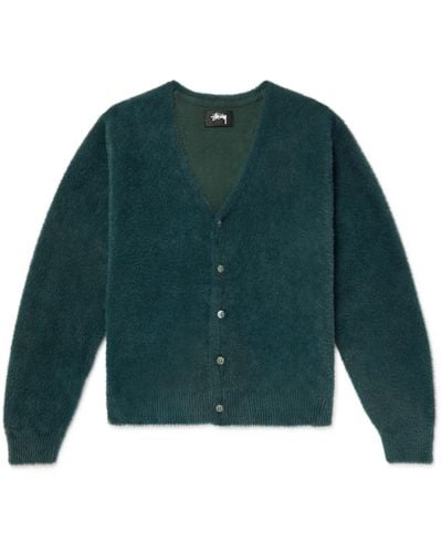 Stussy Shaggy Brushed Knitted Cardigan - Green