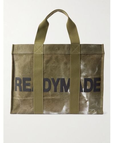 READYMADE Tote bag in tela di cotone cerata con logo e finiture in fettuccia - Verde