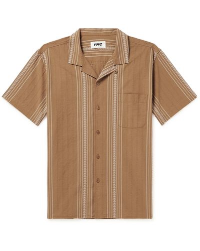 YMC Malick Striped Cotton-jacquard Shirt - Brown