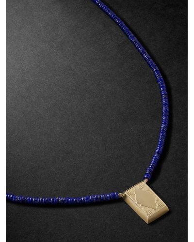 Jacquie Aiche Prayer Box 14-karat Gold Lapis Lazuli Beaded Necklace - Blue