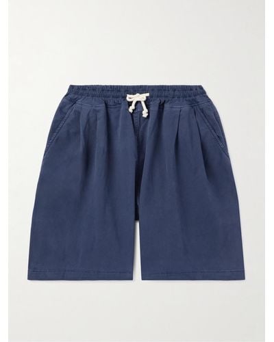 Frankie Shop Wide-leg Pleated Denim Drawstring Shorts - Blue