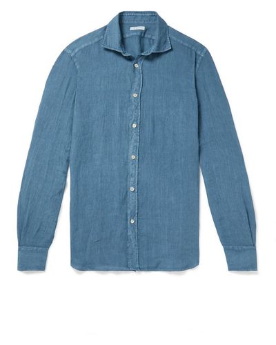 Boglioli Slim-fit Garment-dyed Linen Shirt - Blue