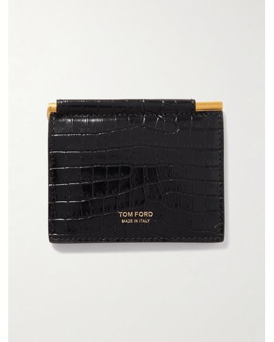 Tom Ford Fermasoldi e portafoglio in pelle effetto coccodrillo - Nero