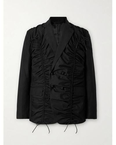 Simone Rocha Double-breasted Ruched Woven Blazer - Black