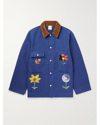 Sky High Farm Sequin-embellished Corduroy-trimmed Cotton Chore Jacket - Blue