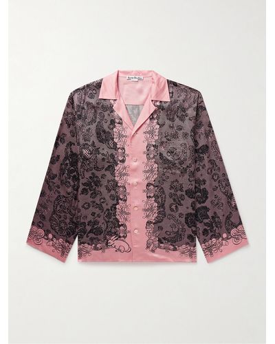 Acne Studios Sowen Hemd aus bedrucktem Satin mit Reverskragen - Pink
