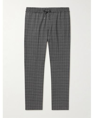 MR P. Tapered Checked Virgin Wool-blend Drawstring Trousers - Grey