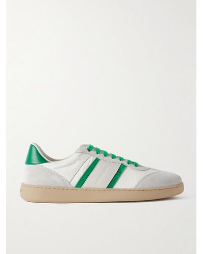 Ferragamo Leather-trimmed Suede And Shell Trainers - Green