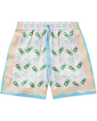 Casablancabrand Ping Pong Straight-leg Printed Silk Shorts - Blue