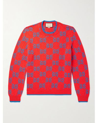 Gucci Pullover in misto cotone con logo jacquard - Rosso