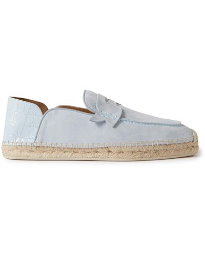 Christian Louboutin Paquepapa Collapsible-heel Croc-effect Leather-trimmed Suede Espadrilles - White