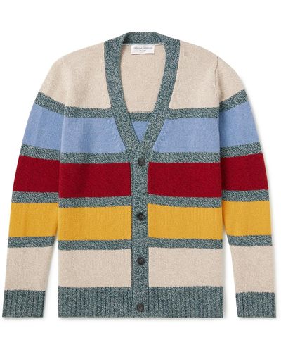 Officine Generale Miles Striped Wool And Cashmere-blend Cardigan - Gray