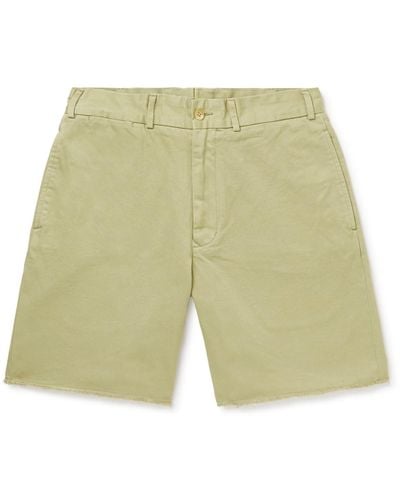 Beams Plus Wide-leg Distressed Cotton-gabardine Bermuda Shorts - Green