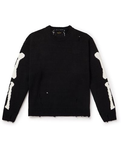 Kapital 5g Distressed Intarsia Cotton-blend Sweater - Black