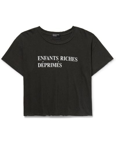 Enfants Riches Deprimes Cropped Distressed Logo-print Cotton-jersey T-shirt - Black