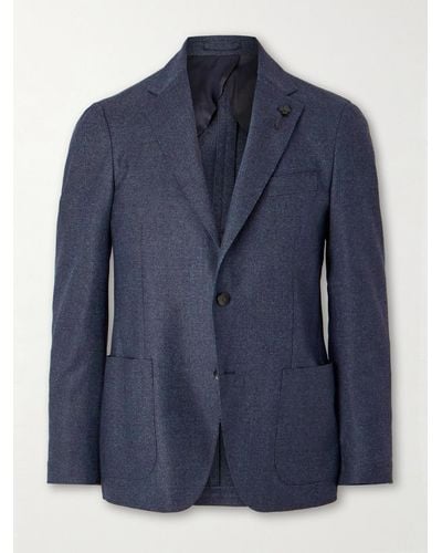 Lardini Slim-fit Puppytooth Stretch-wool Suit Jacket - Blue