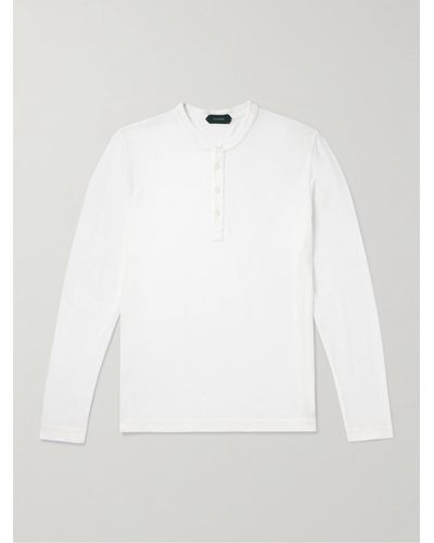 Incotex Zanone Henley Shirt aus Baumwoll-Piqué in Stückfärbung - Weiß