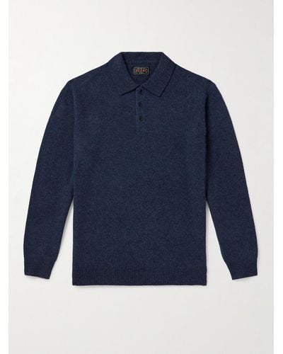 Beams Plus Wool Polo Shirt - Blue