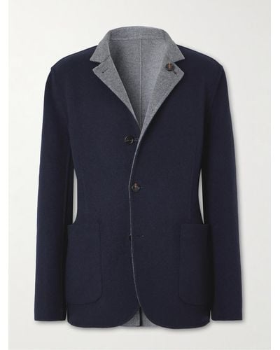 Brunello Cucinelli Nehru-collar Reversible Wool Blazer - Blue