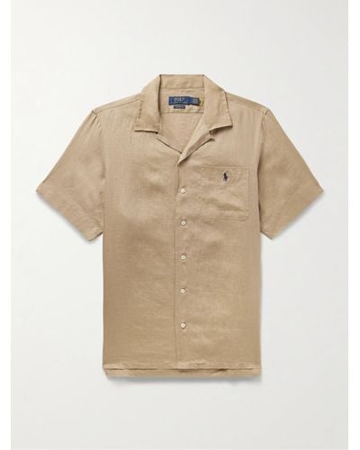 Polo Ralph Lauren Clady Hemd aus Leinen mit Logostickerei und wandelbarem Kragen - Natur
