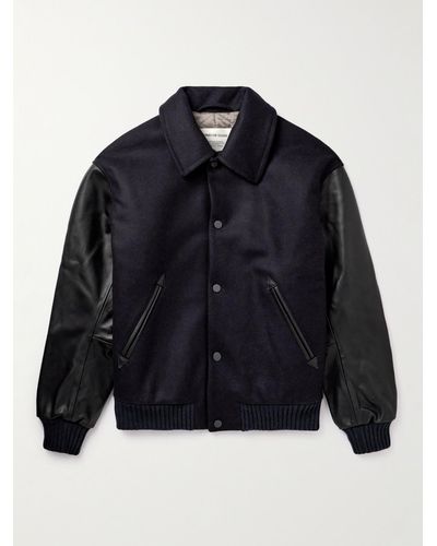 A Kind Of Guise Bjarni Leather-trimmed Wool And Cashmere-blend Bomber Jacket - Blue