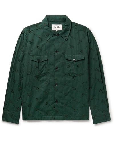 Corridor NYC Broderie Anglaise Cotton Overshirt - Green
