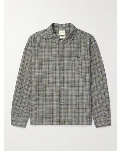 De Bonne Facture Checked Linen Overshirt - Grey
