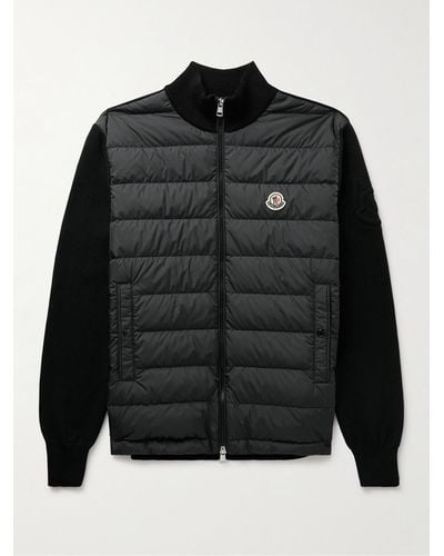 Moncler Panelled Cotton And Quilted Shell Down Zip-up Cardigan - Black
